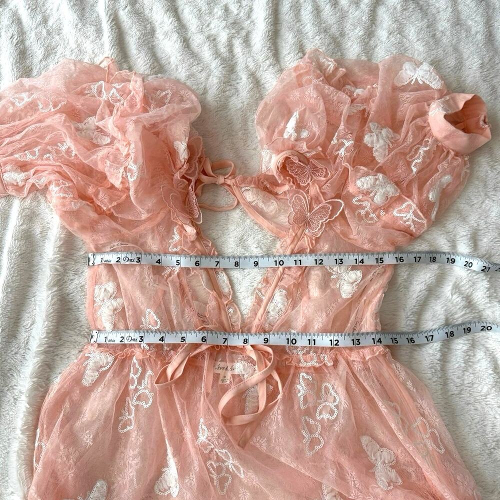 For Love & Lemons Shari Medium Peach Mini Dress Butterfly Sequin Lace NWT - Picture 12 of 16